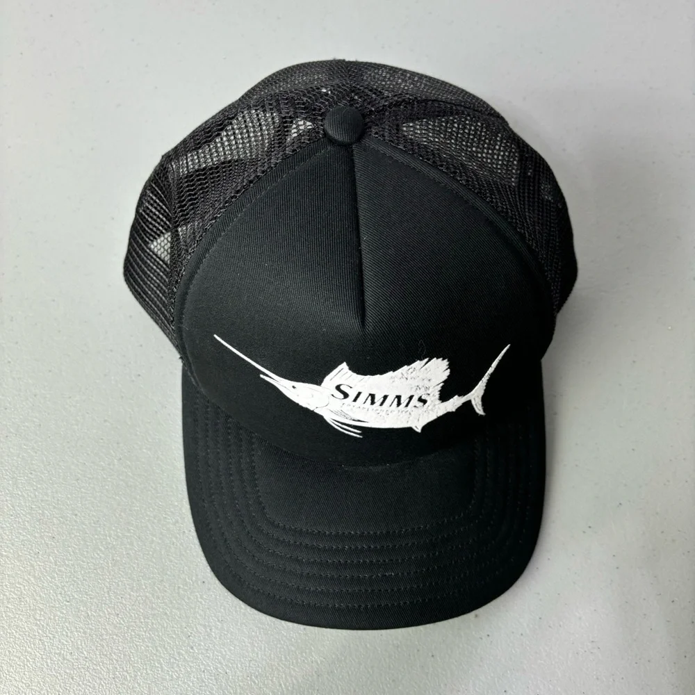 Simms Black Fishing Baseball Hat Cap Snapback Adjustable One Size Cotton Blend